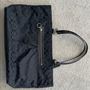 Coach Black Signature Jacquard Tote with Leather Handles